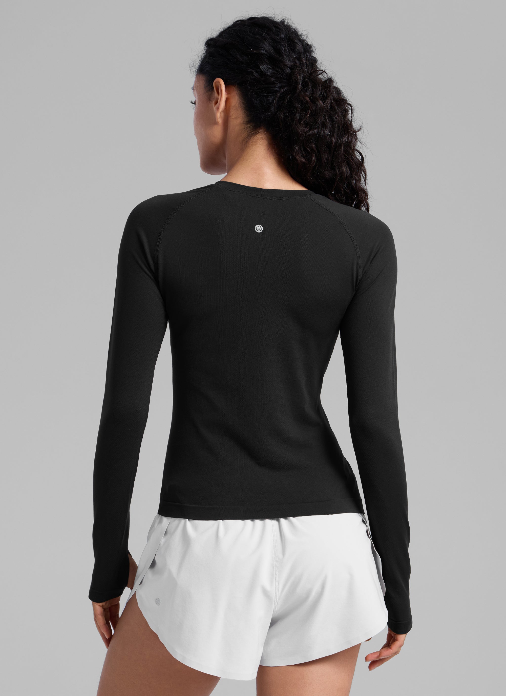 CRZ YOGA Women's Running Quick Dry Shirts Seamless Long Sleeves Black