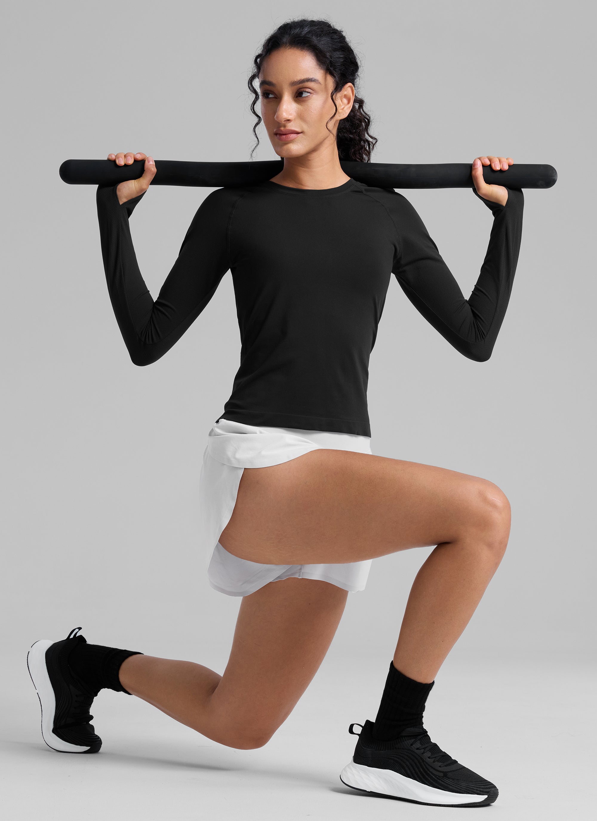 CRZ YOGA Women's Running Quick Dry Shirts Seamless Long Sleeves Black