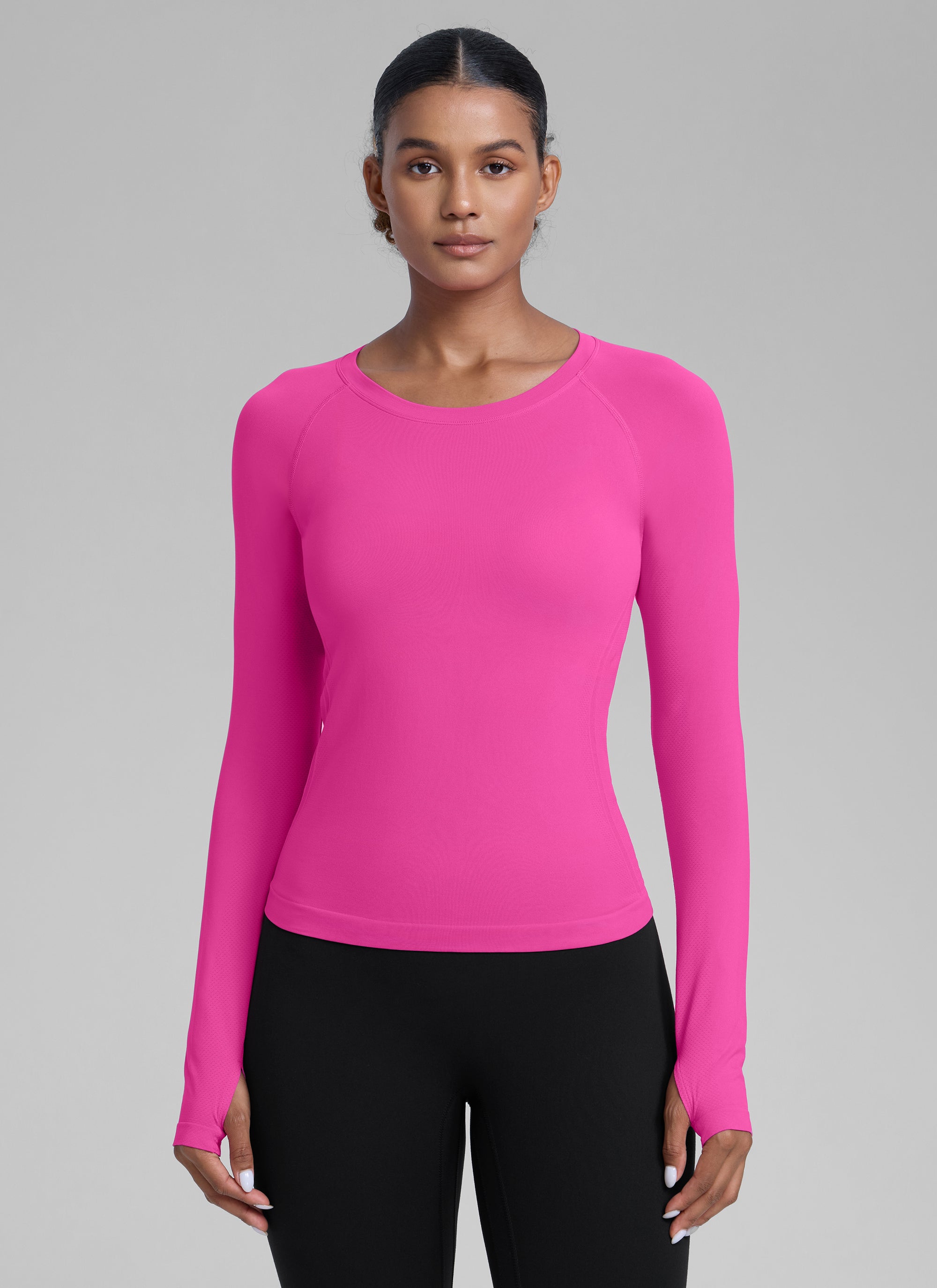 CRZ YOGA Women's Running Quick Dry Shirts Seamless Long Sleeves Hibiscus Purple