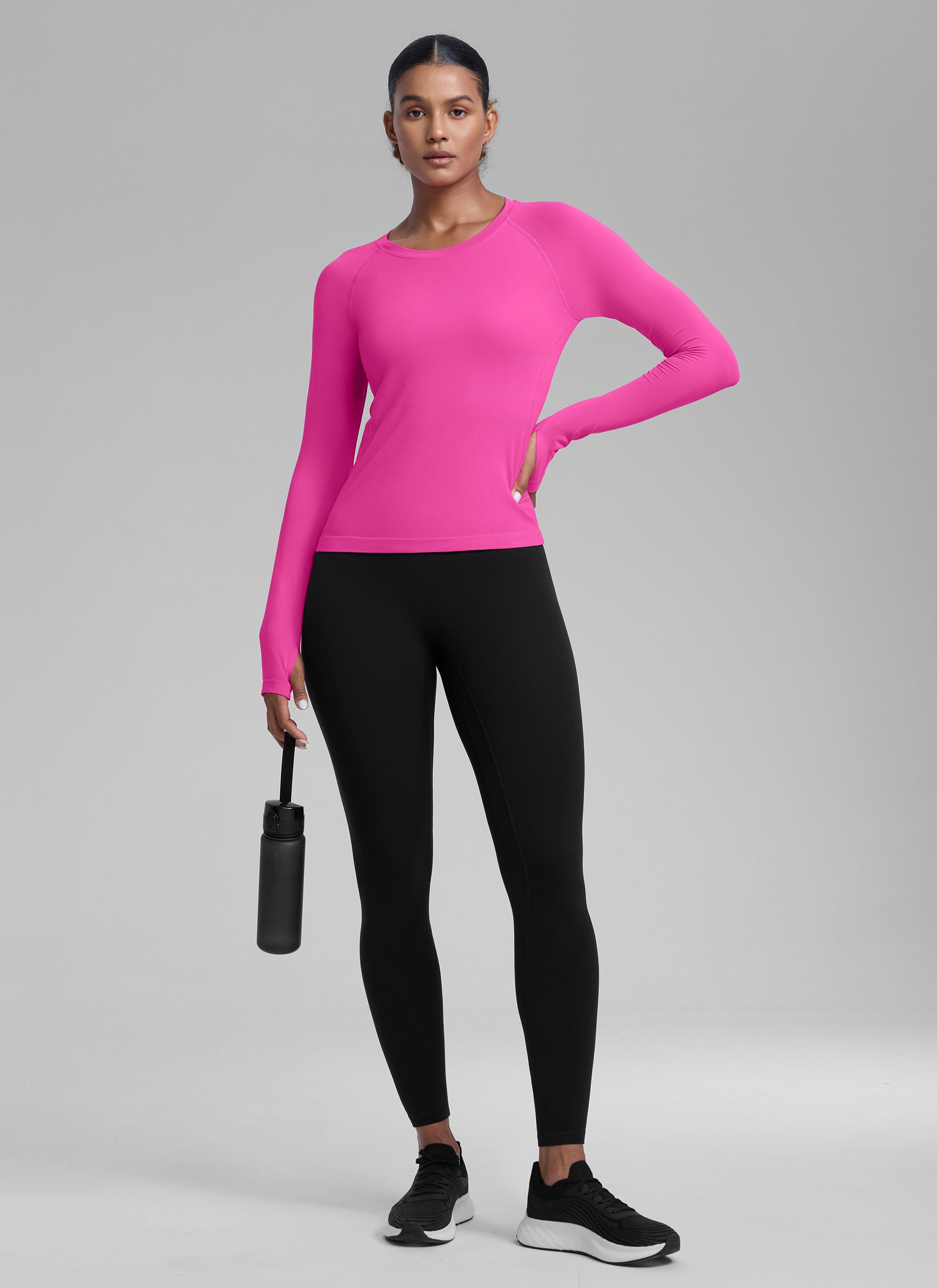 CRZ YOGA Women's Running Quick Dry Shirts Seamless Long Sleeves Hibiscus Purple