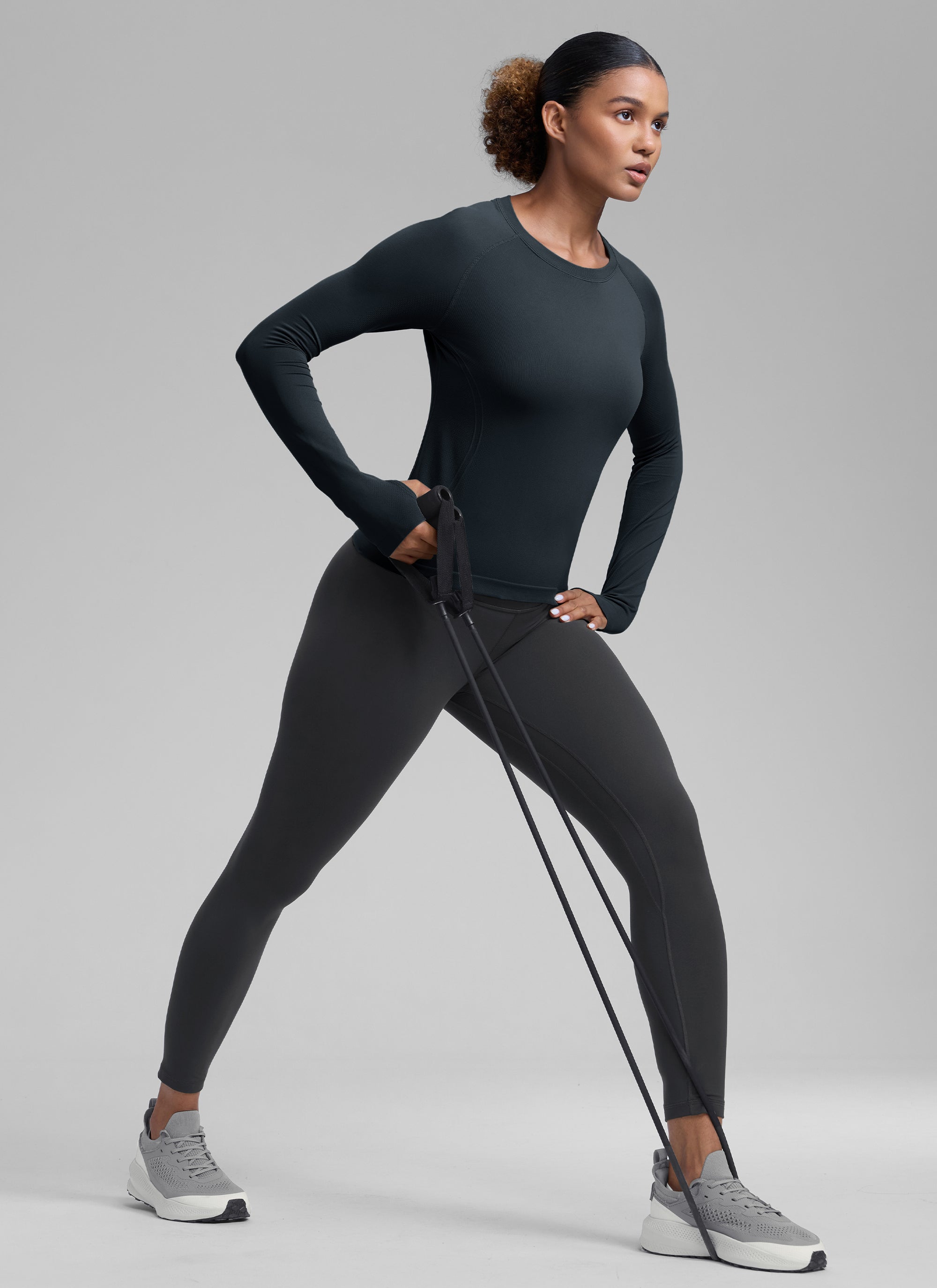 CRZ YOGA Women's Running Quick Dry Shirts Seamless Long Sleeves True Navy