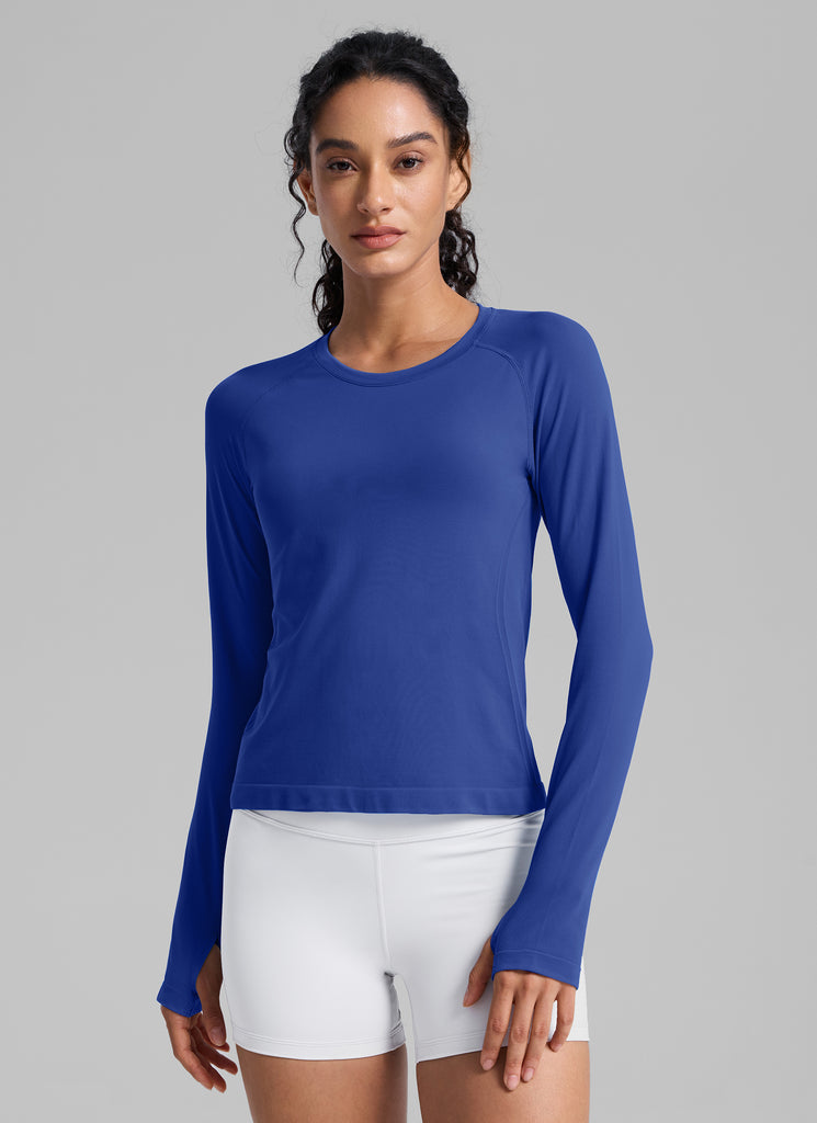 CRZ YOGA Women's Running Quick Dry Shirts Seamless Long Sleeves Deep Red