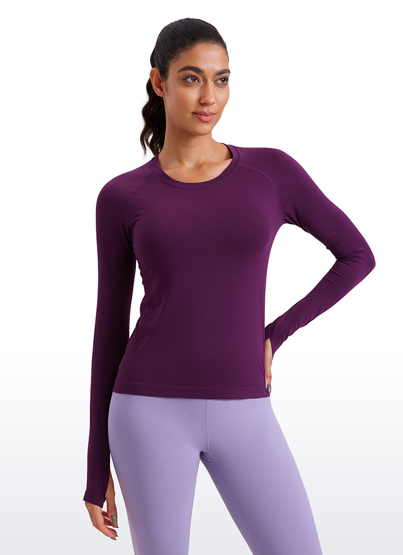CRZ YOGA Women's Running Quick Dry Shirts Seamless Long Sleeves Plum Magenta