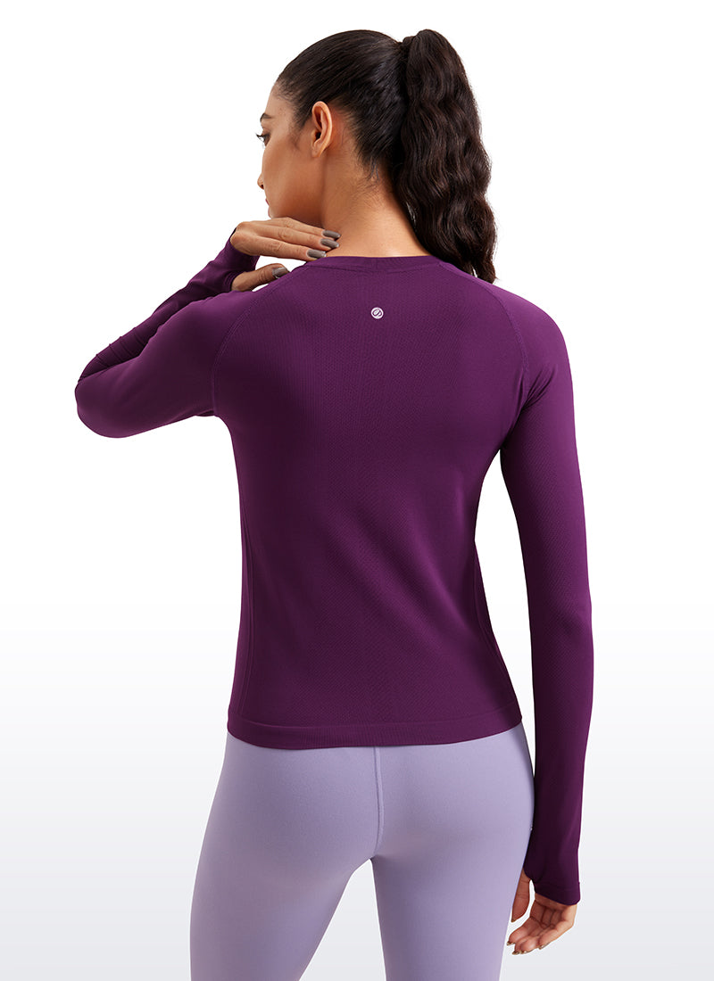CRZ YOGA Women's Running Quick Dry Shirts Seamless Long Sleeves Plum Magenta