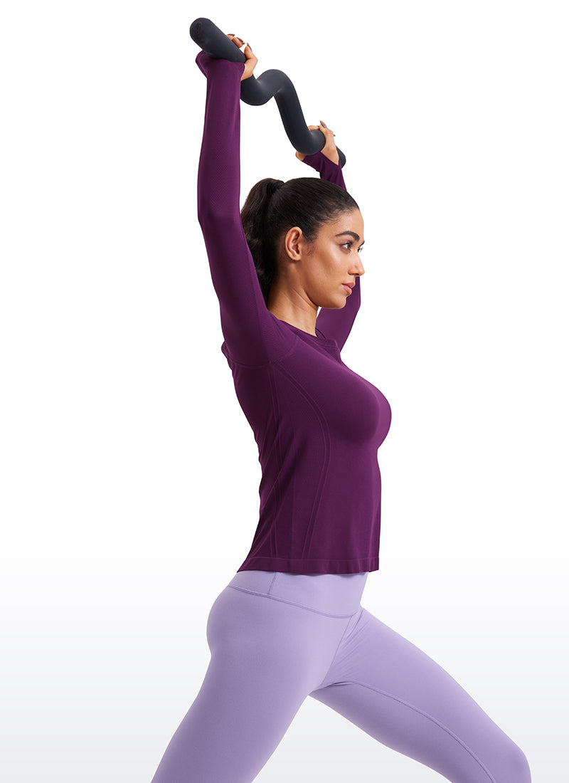CRZ YOGA Women's Running Quick Dry Shirts Seamless Long Sleeves Plum Magenta