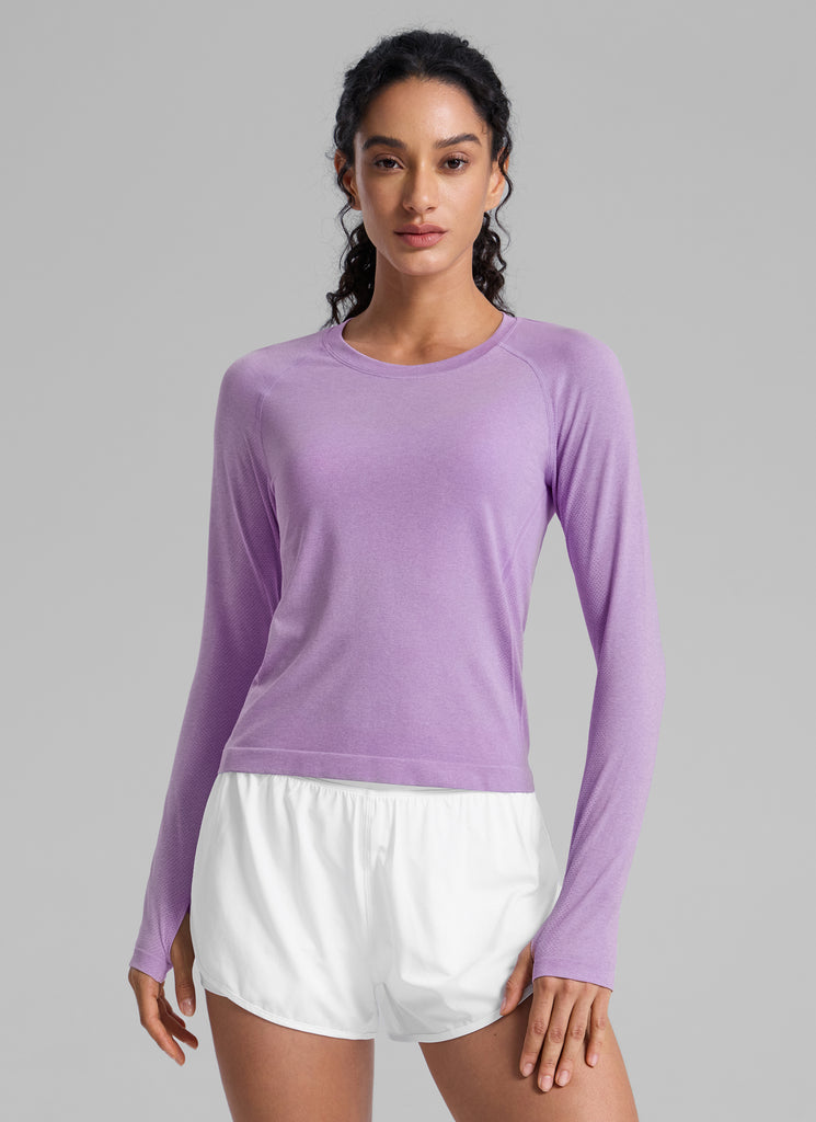 CRZ YOGA Women's Running Quick Dry Shirts Seamless Long Sleeves Wild Indigo