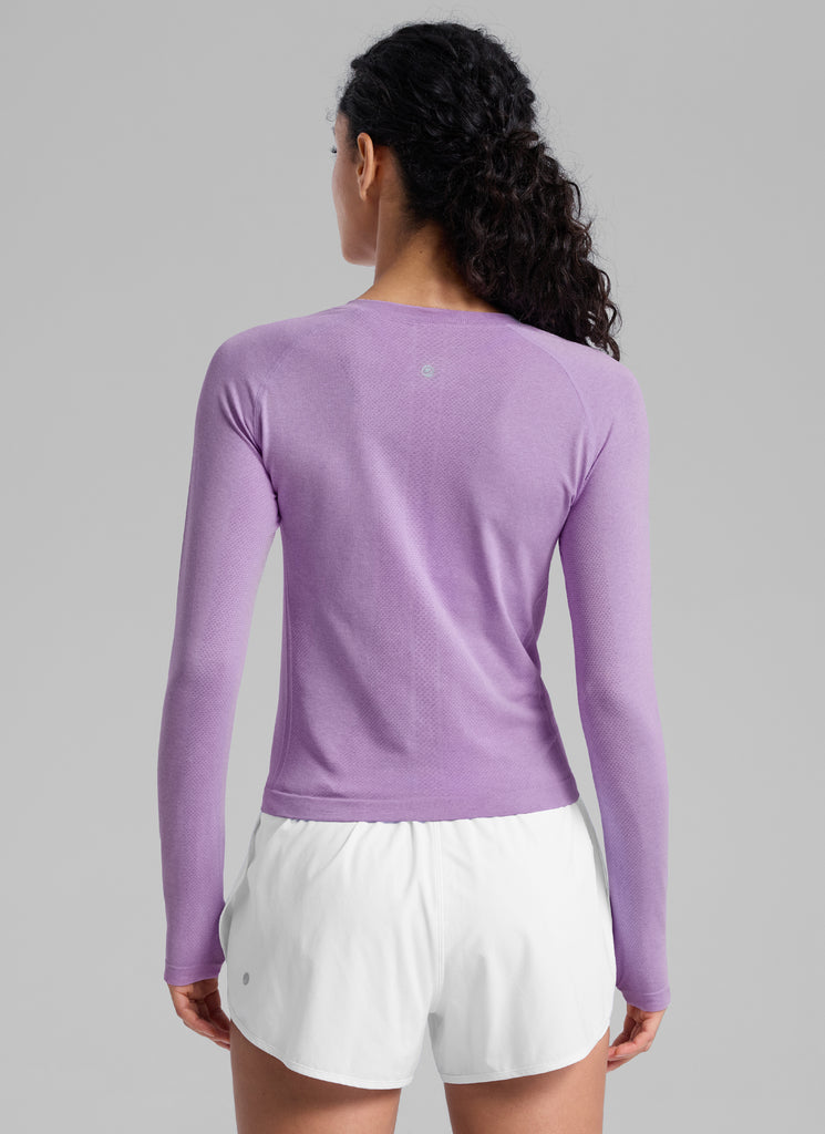 CRZ YOGA Women's Running Quick Dry Shirts Seamless Long Sleeves Wild Indigo