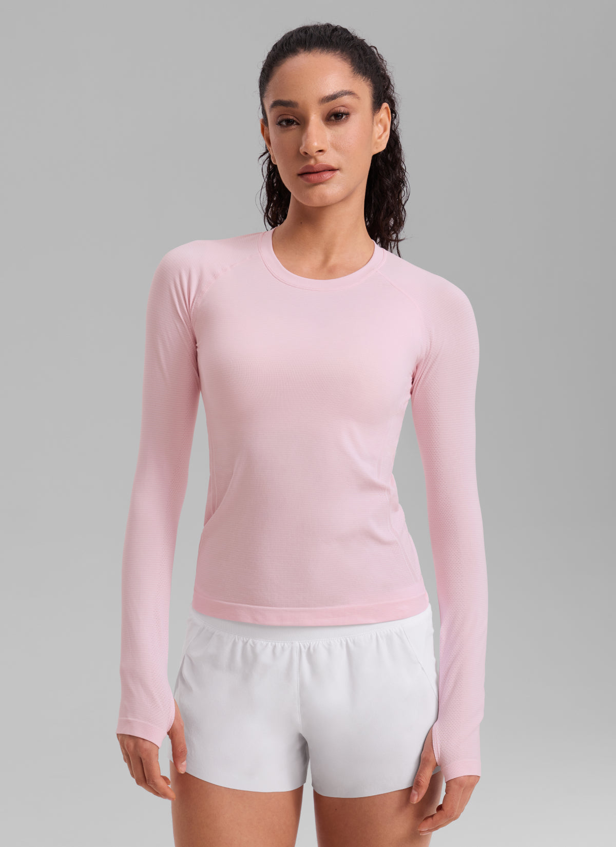 CRZ YOGA Women's Running Quick Dry Shirts Seamless Long Sleeves Strawberry Pink
