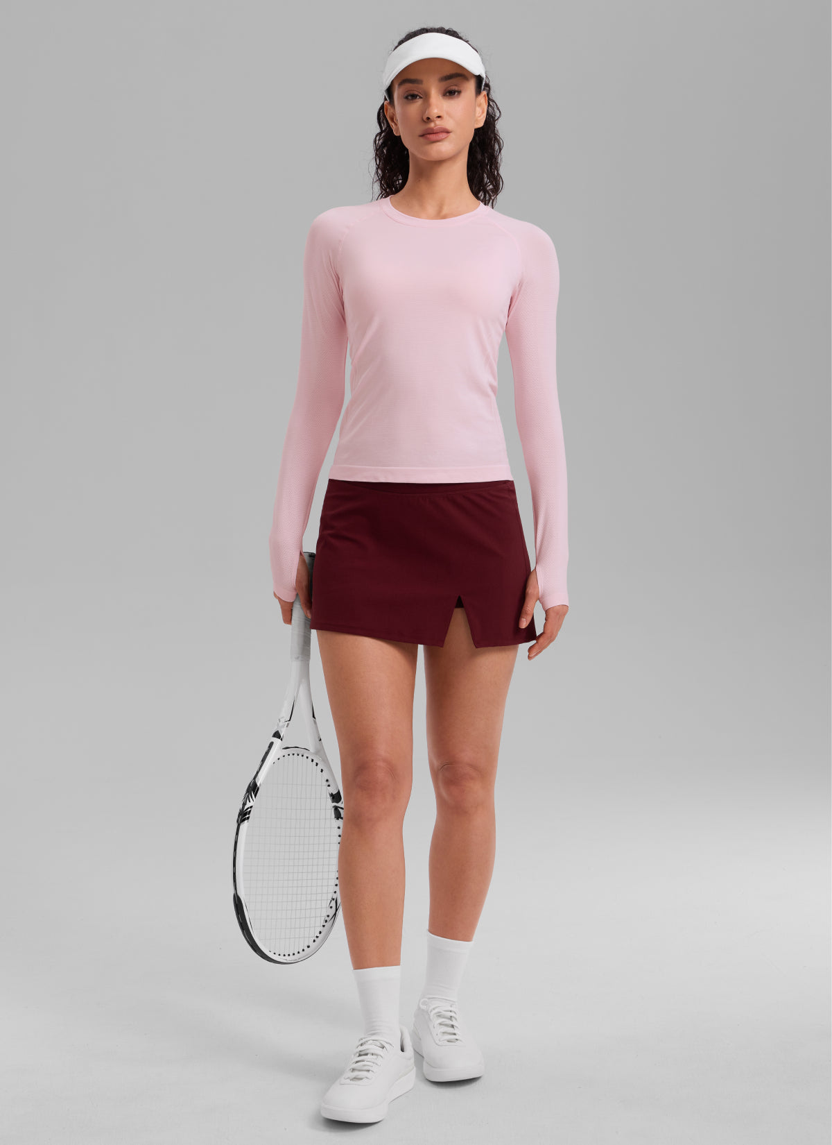 CRZ YOGA Women's Running Quick Dry Shirts Seamless Long Sleeves Strawberry Pink