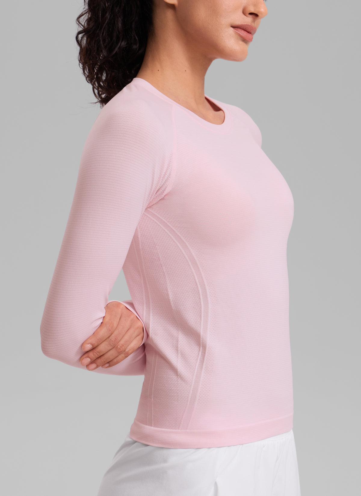 CRZ YOGA Women's Running Quick Dry Shirts Seamless Long Sleeves Strawberry Pink