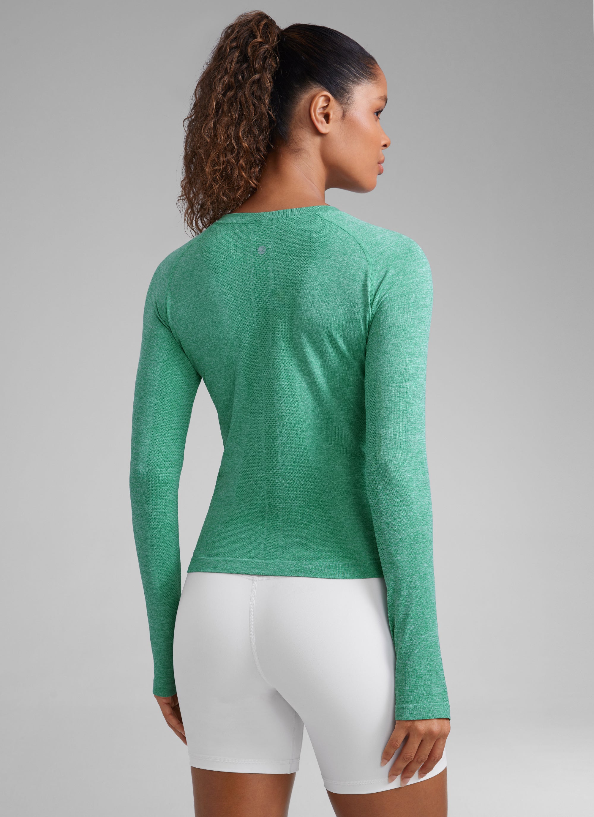 CRZ YOGA Women's Running Quick Dry Shirts Seamless Long Sleeves Cascadia Green