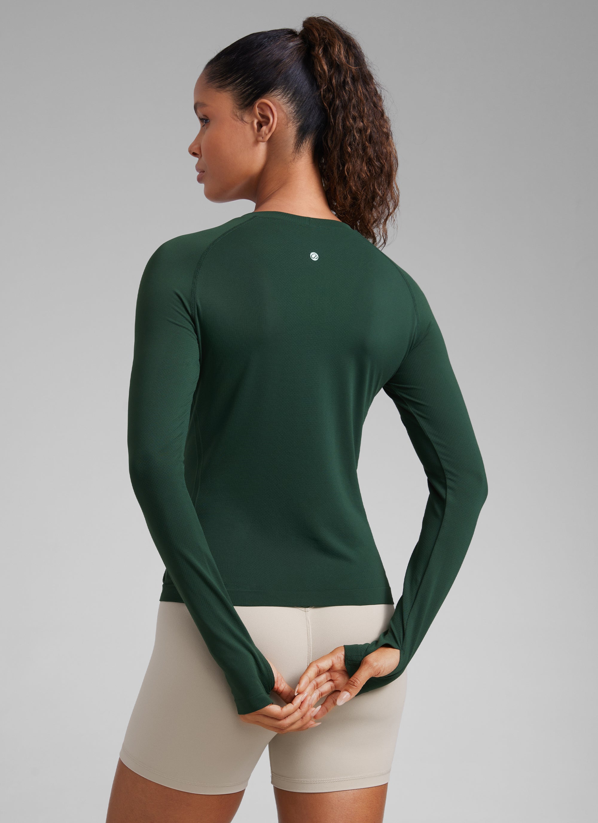 CRZ YOGA Women's Running Quick Dry Shirts Seamless Long Sleeves Legend Green