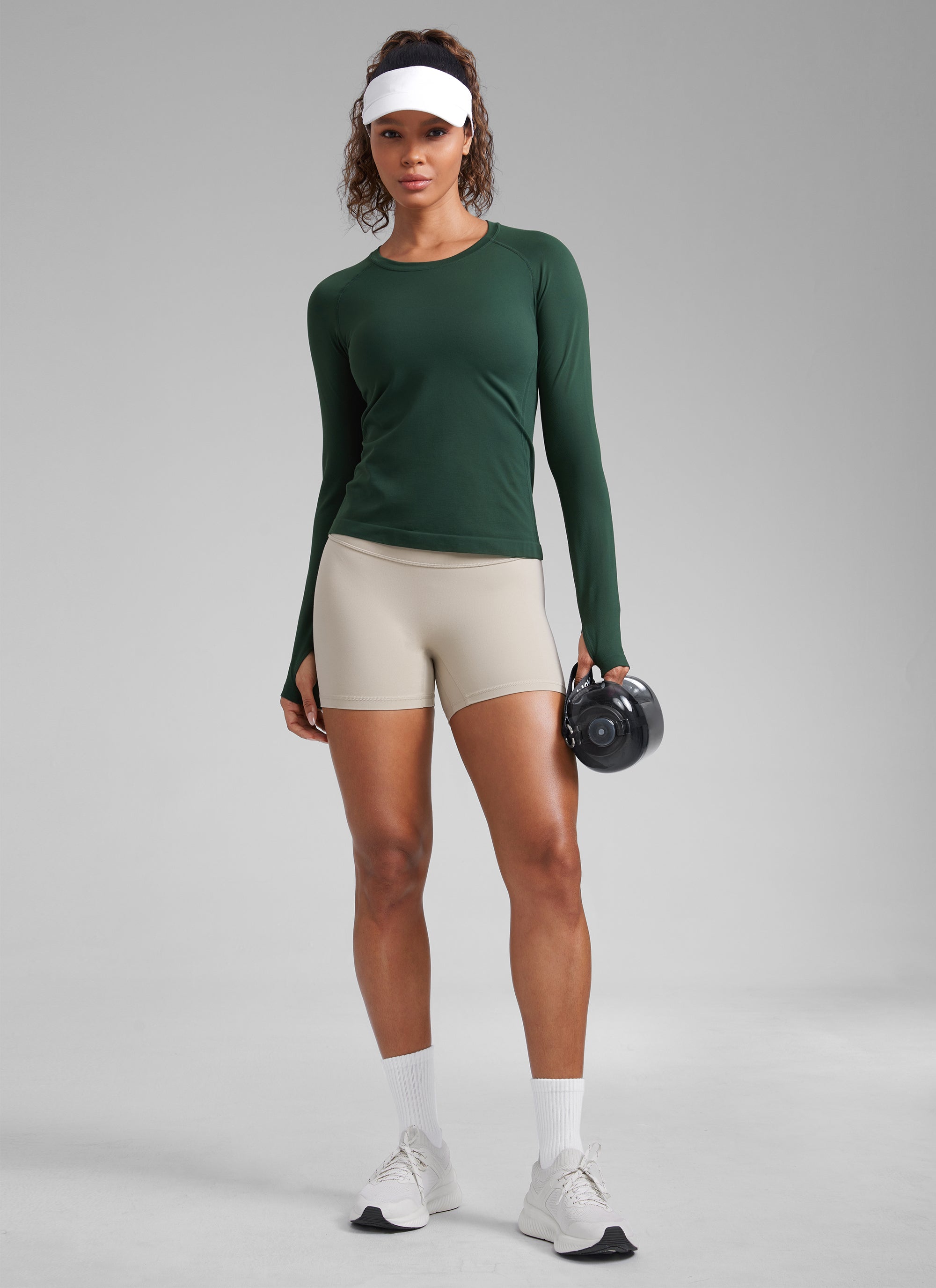 CRZ YOGA Women's Running Quick Dry Shirts Seamless Long Sleeves Legend Green