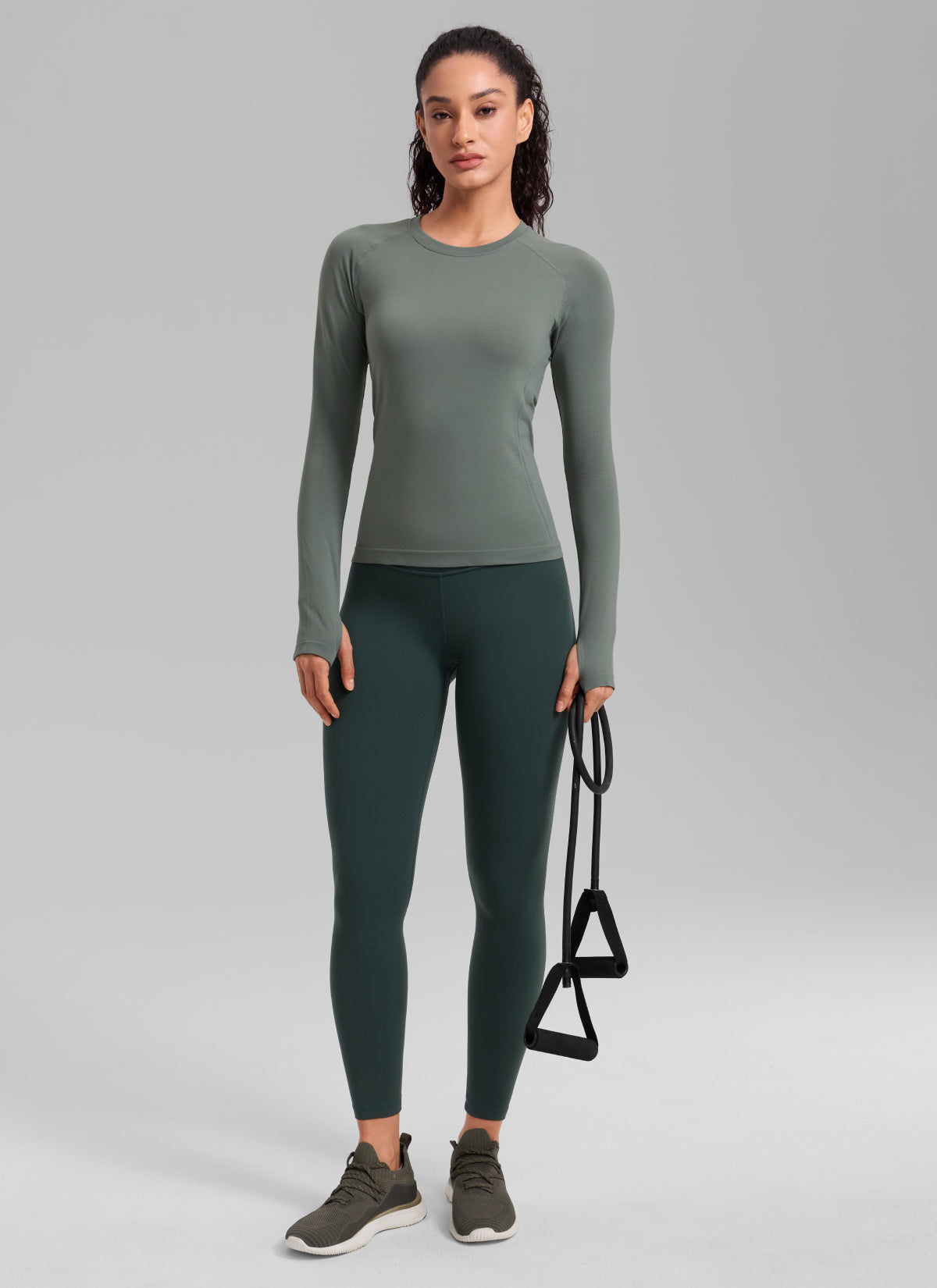 CRZ YOGA Women's Running Quick Dry Shirts Seamless Long Sleeves Grey Sage