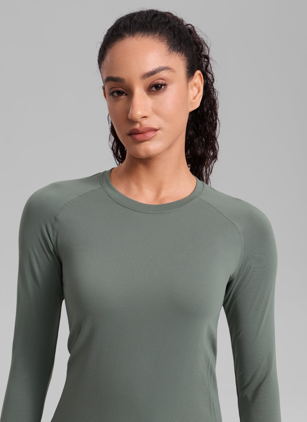 CRZ YOGA Women's Running Quick Dry Shirts Seamless Long Sleeves Grey Sage