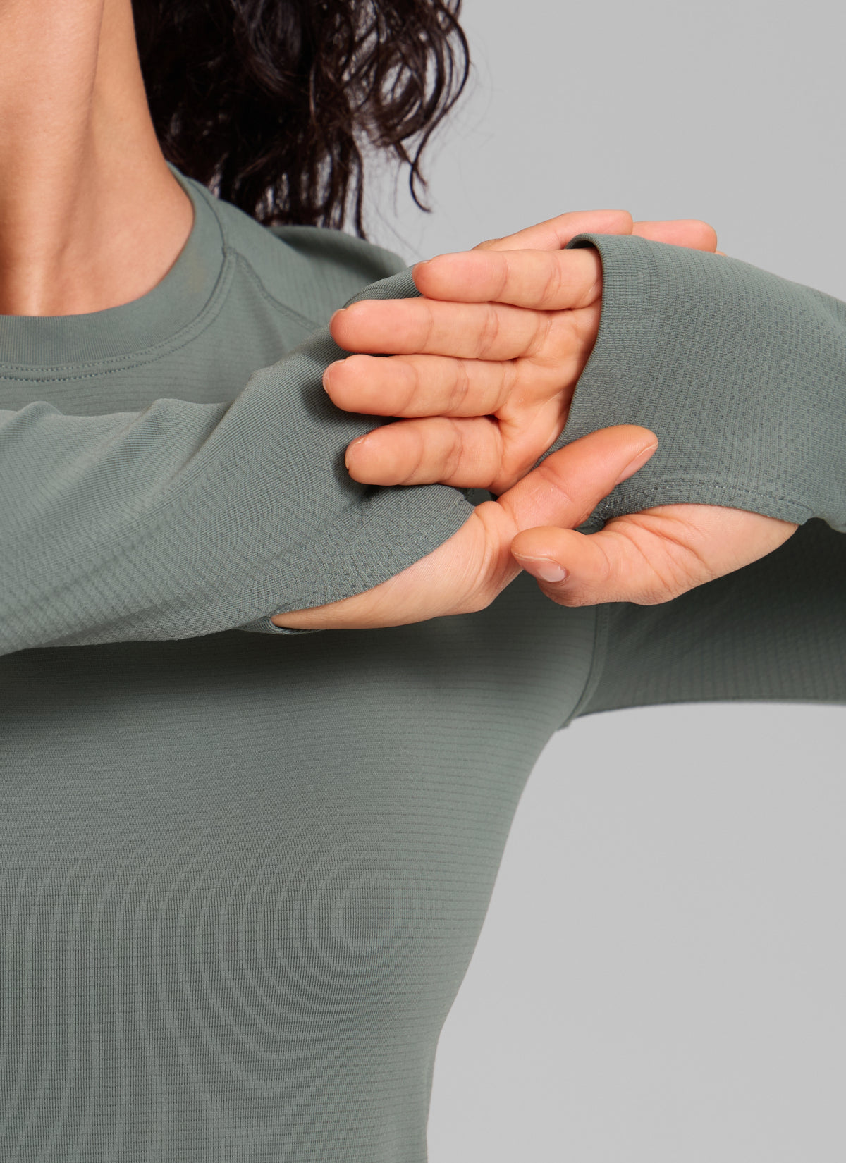 CRZ YOGA Women's Running Quick Dry Shirts Seamless Long Sleeves Grey Sage