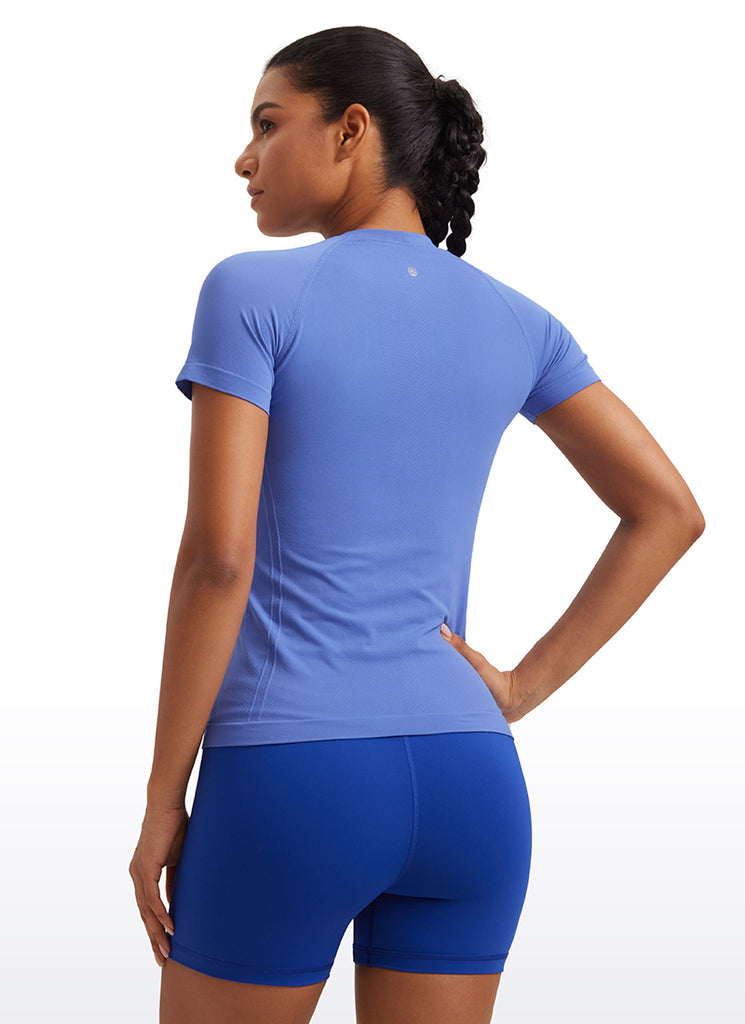 CRZ YOGA Women's Running Classic Fit Shirts Seamless Short Sleeves Deep Red