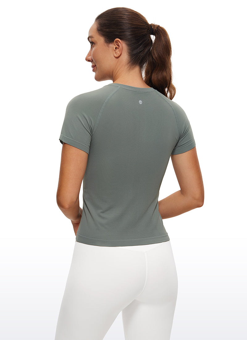 Seamless High Neck Short Sleeves Waist Length