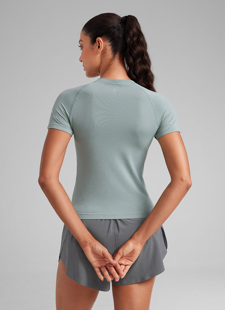 CRZ YOGA Women's Training Classic Fit Shirts Seamless Short Sleeves Cascadia Green
