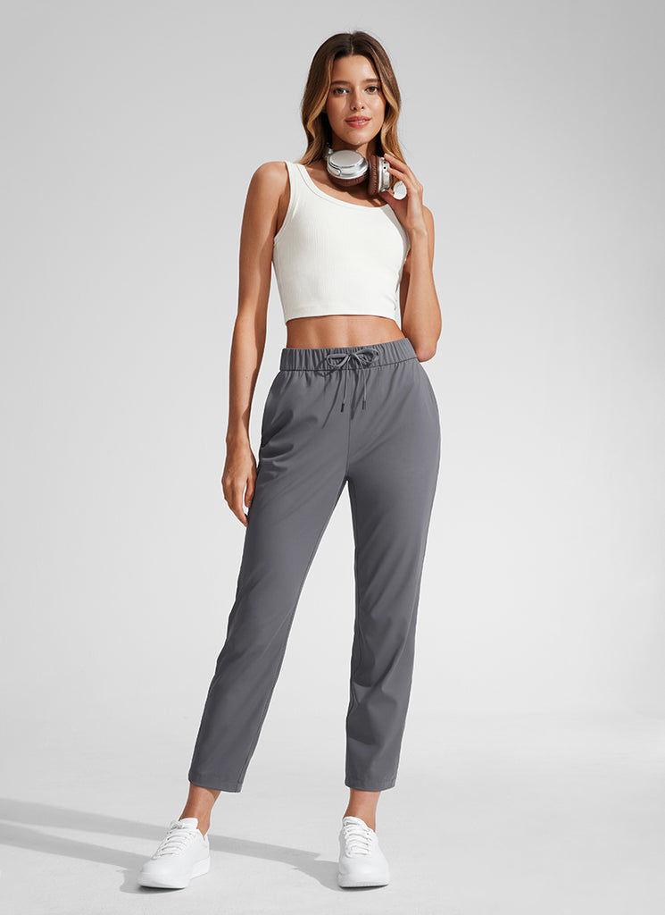 CRZ YOGA Women's Travel Slim Fit Stretch Drawstring 7/8 Pants 27'' Ink Gray