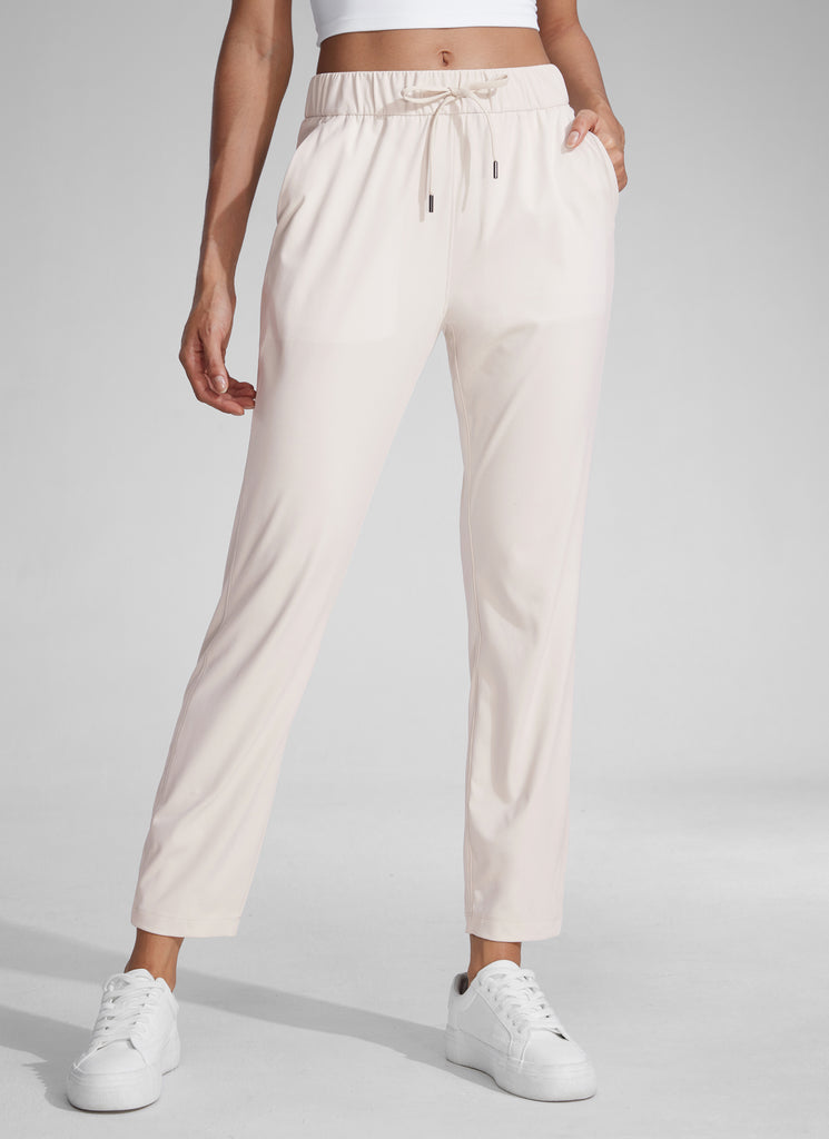 CRZ YOGA Women's Travel Slim Fit Stretch Drawstring 7/8 Pants 27'' Coffee Brown