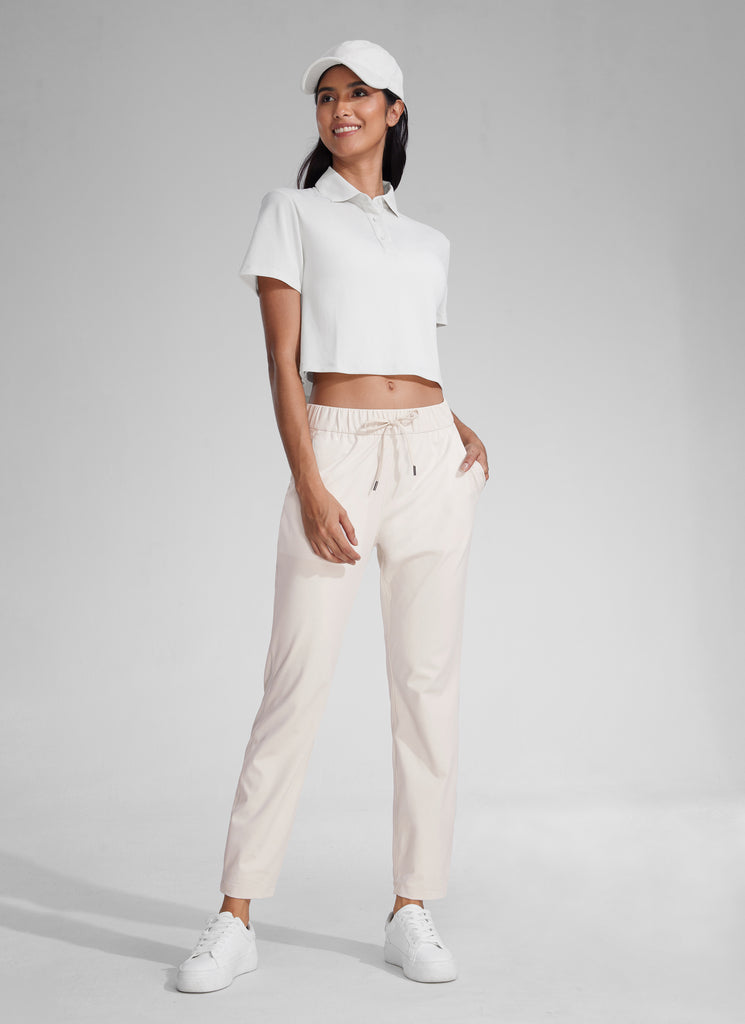 CRZ YOGA Women's Travel Slim Fit Stretch Drawstring 7/8 Pants 27'' Coffee Brown