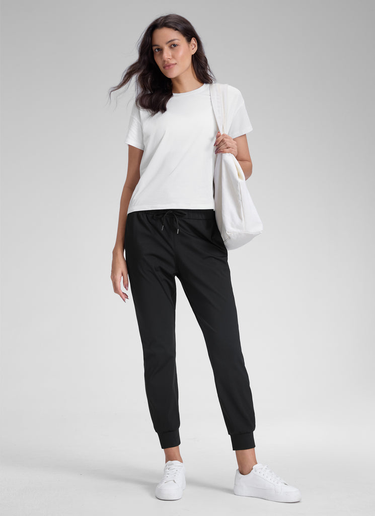 CRZ YOGA Women's Travel Slim Fit Stretch Drawstring Jogger 27'' Black