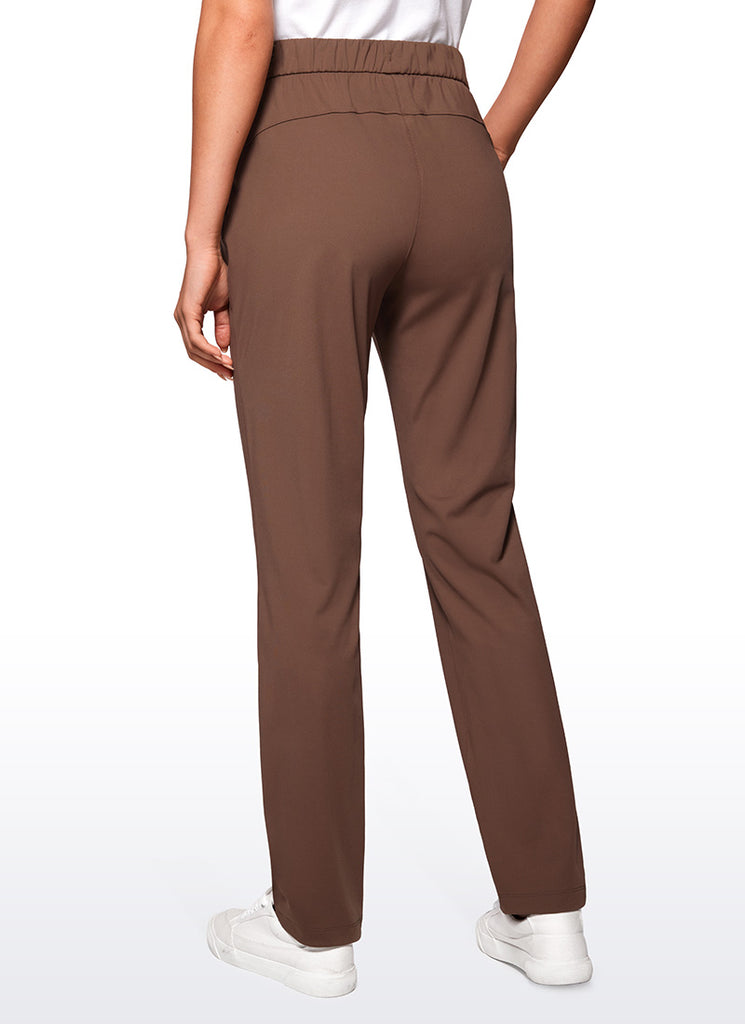 CRZ YOGA Women's Travel Slim Fit Stretch Drawstring Long Pants 31'' Coffee Brown