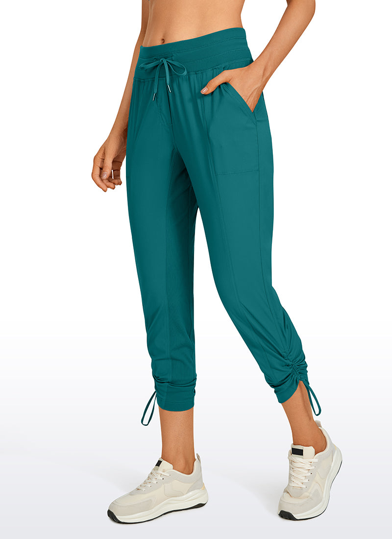 CRZ YOGA Women's Travel Slim Fit Striped Pants 27'' Cinched Leg Green Jade