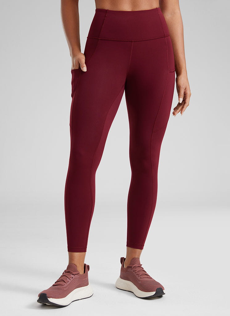 CRZ YOGA Women's Yoga Train High Rise Nakedfeel Pocket Leggings 25'' Red Merlot