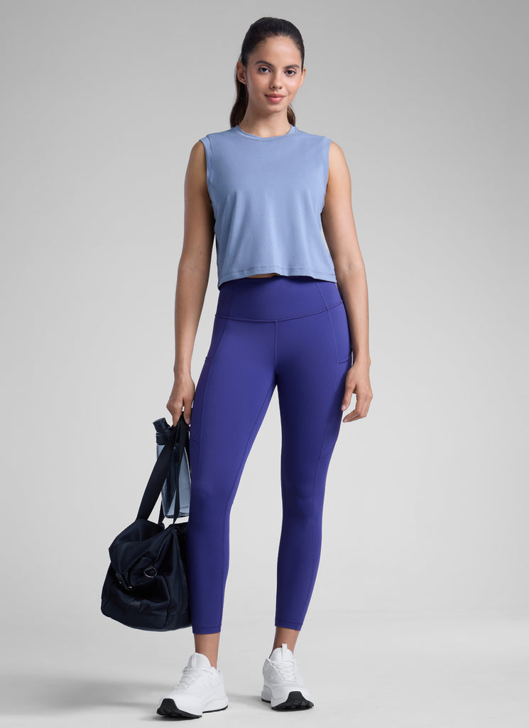 CRZ YOGA Women's Yoga Train High Rise Nakedfeel Pocket Leggings 25'' Larkspur Blue