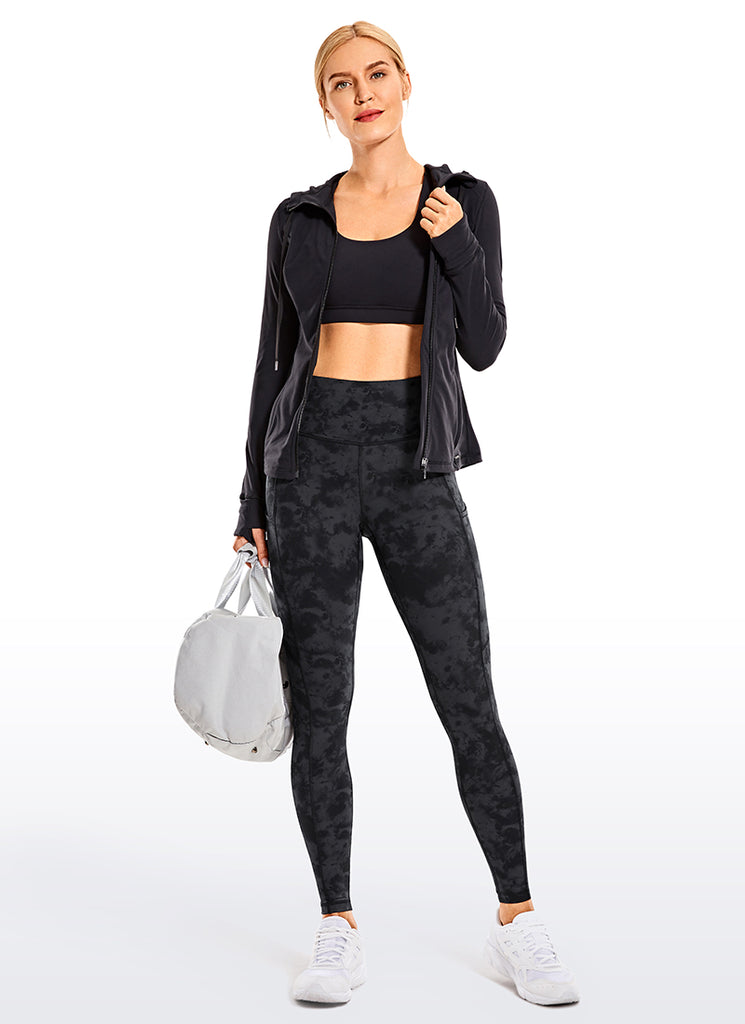 CRZ YOGA Women's Yoga Train High Rise Nakedfeel Pocket Leggings 25'' Tie Dye Smoke Ink