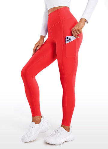 CRZ YOGA Women's High Rise Thermal Fleece Lined Pocket Leggings 28'' Deep Red