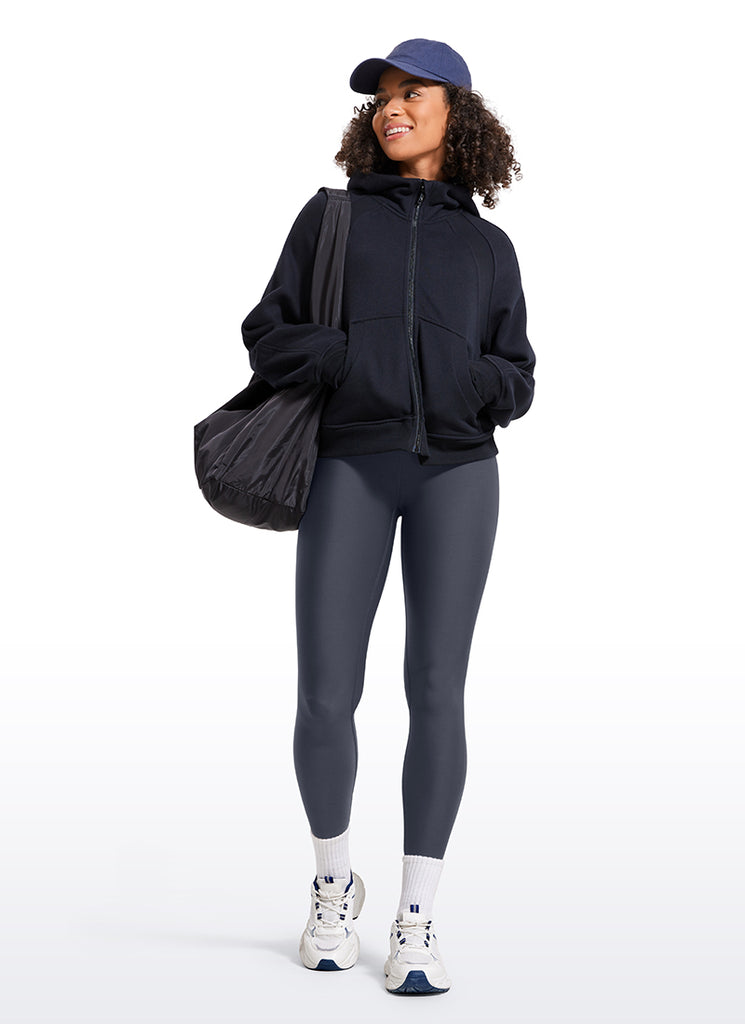 CRZ YOGA Women's Winter High Rise Thermal Fleece Lined Leggings 28'' Navy