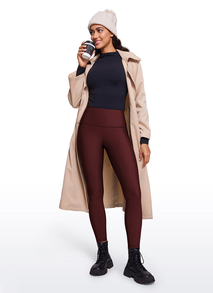 CRZ YOGA Women's Winter High Rise Thermal Fleece Lined Leggings 28'' Red Merlot