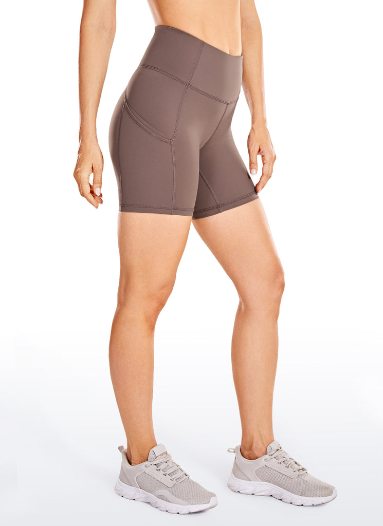 CRZ YOGA Women's Run High Rise Biker Nakedfeel Light Pocket Shorts 6'' Limonite
