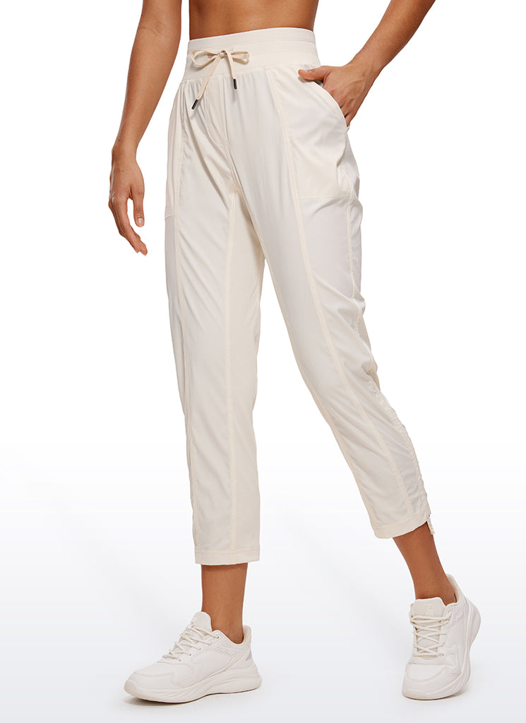 CRZ YOGA Women's Travel Slim Fit Striped Pants 25'' Cinched Leg White Apricot