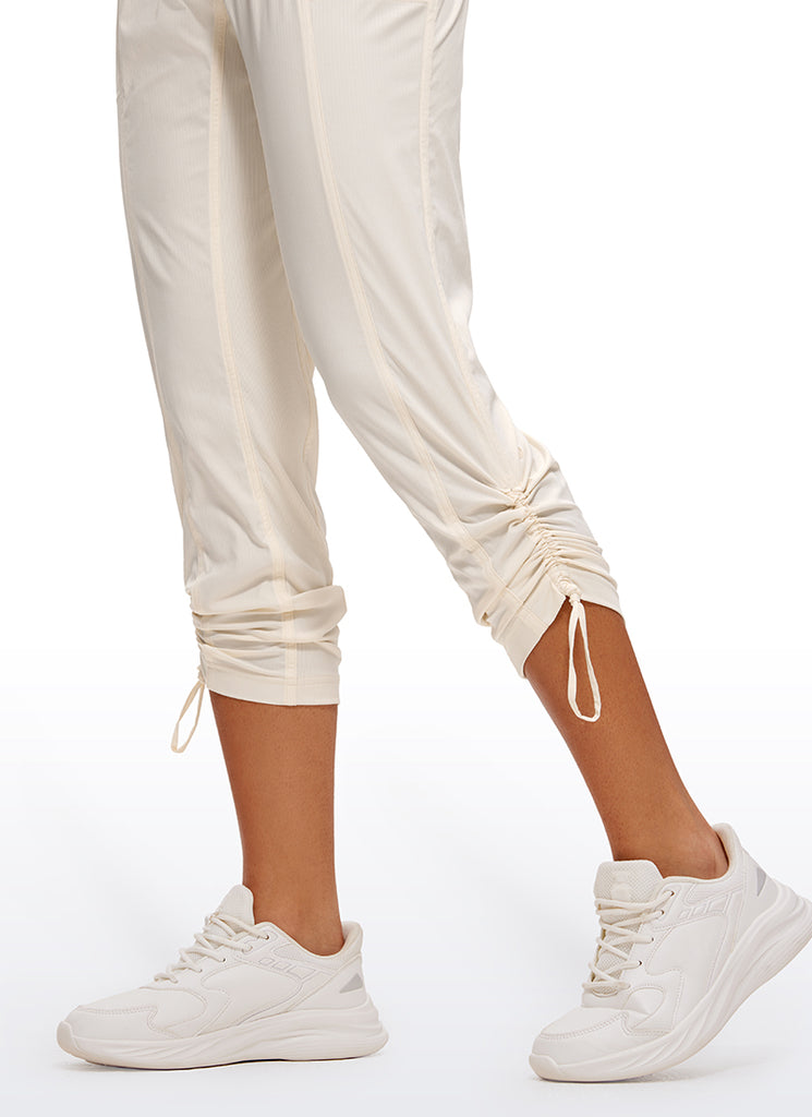 CRZ YOGA Women's Travel Slim Fit Striped Pants 25'' Cinched Leg White Apricot