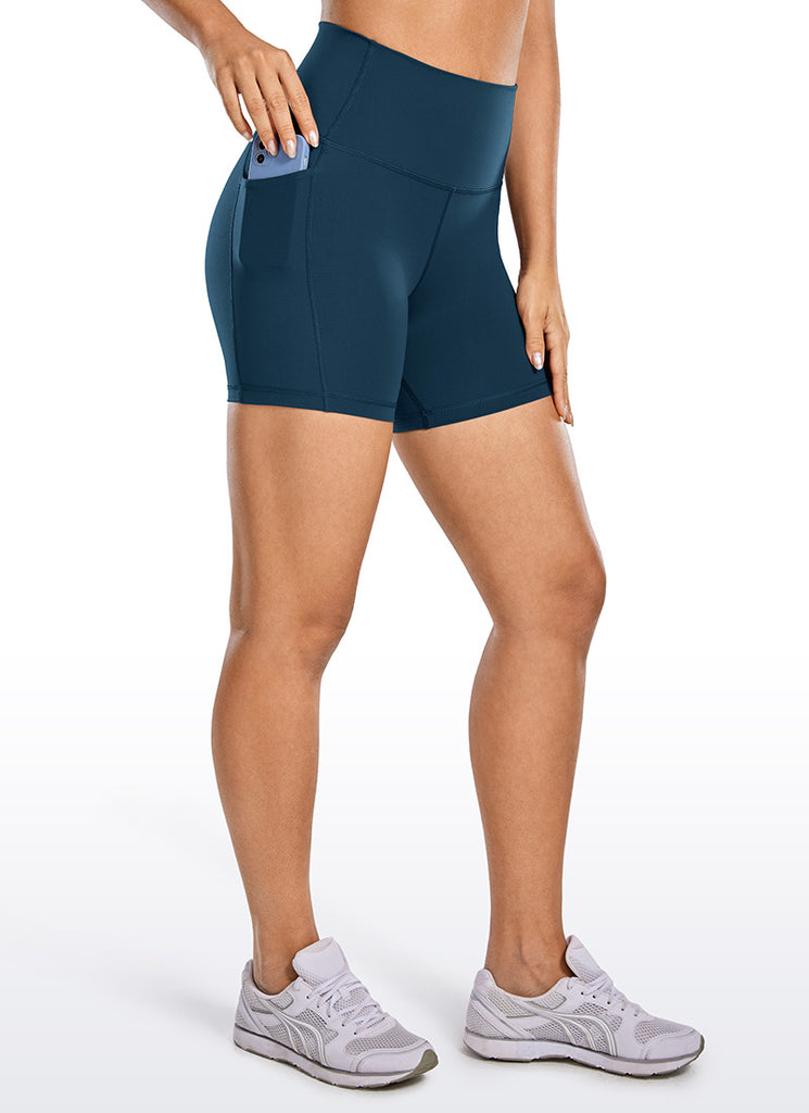 CRZ YOGA Women's Train High Rise Biker Nakedfeel Pocket Shorts 5'' Waves Blue