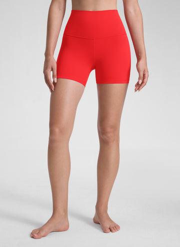 CRZ YOGA Women's Yoga High Rise Biker Shorts Butterluxe Shorts 4'' Deep Red