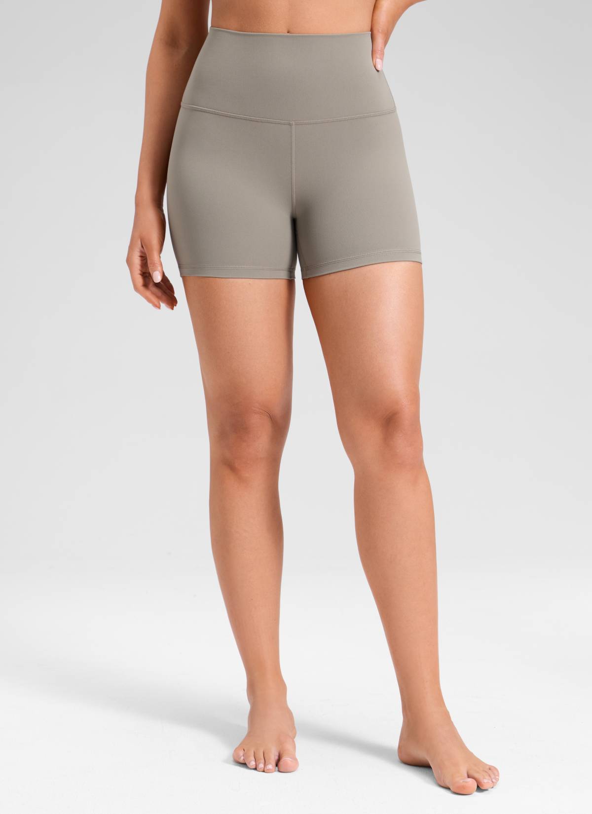 CRZ YOGA Women's Yoga High Rise Biker Shorts Butterluxe Shorts 4'' Warm Ash Grey