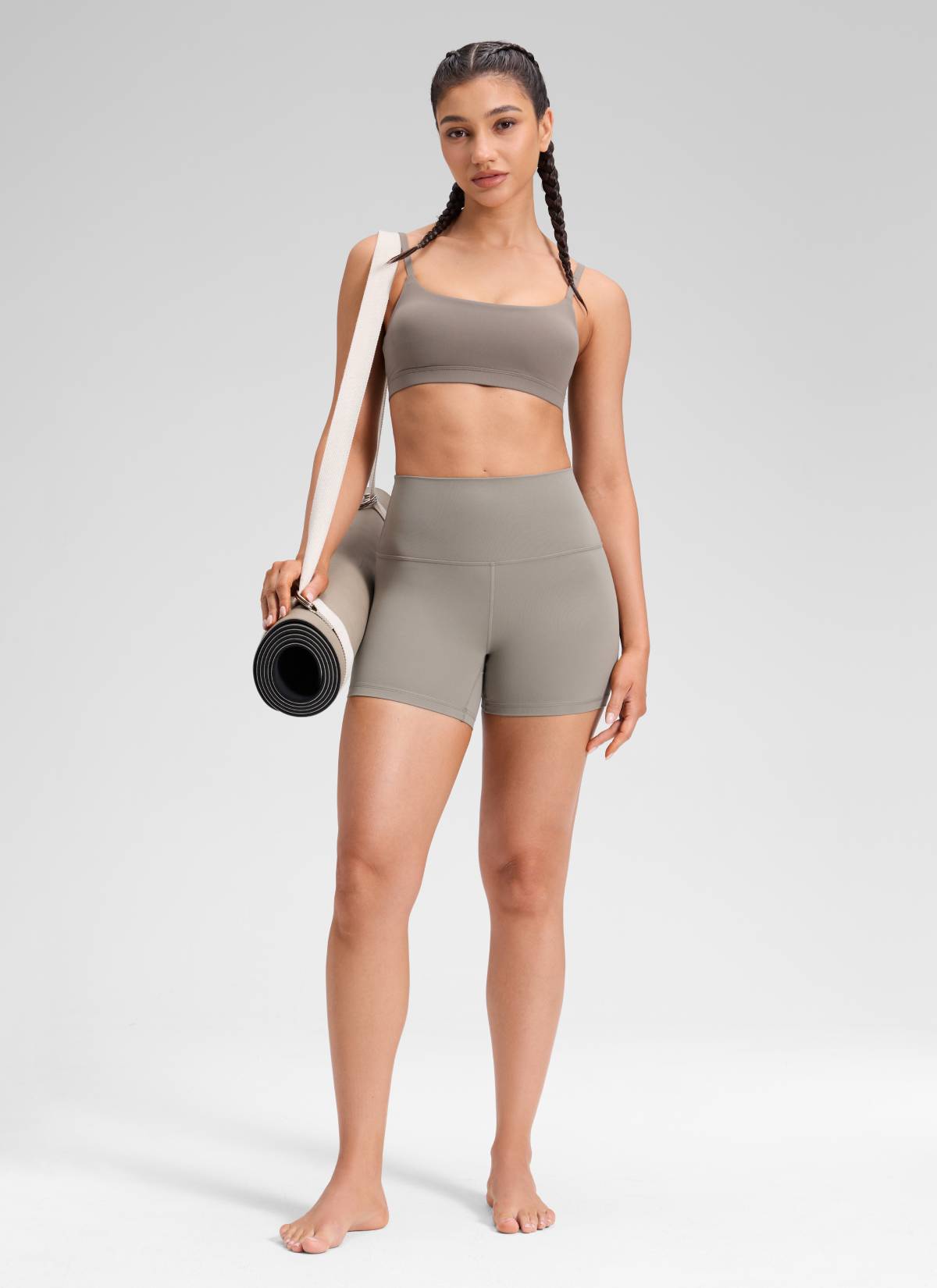 CRZ YOGA Women's Yoga High Rise Biker Shorts Butterluxe Shorts 4'' Warm Ash Grey