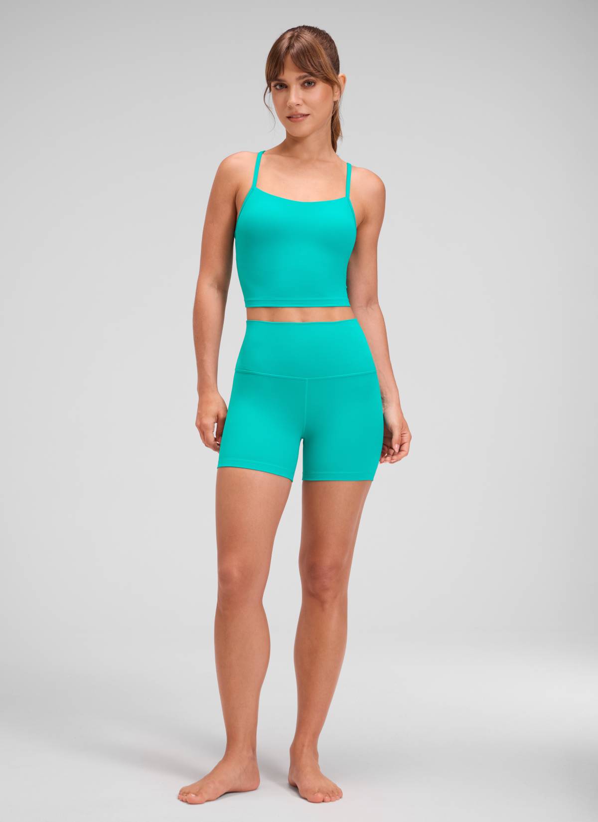 CRZ YOGA Women's Yoga High Rise Biker Shorts Butterluxe Shorts 4'' Tropics Teal