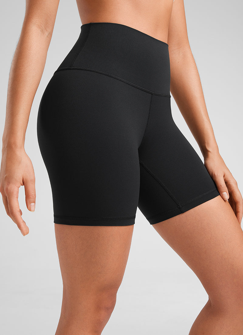 CRZ YOGA Women's Yoga High Rise Biker Shorts Butterluxe Shorts 6'' Black