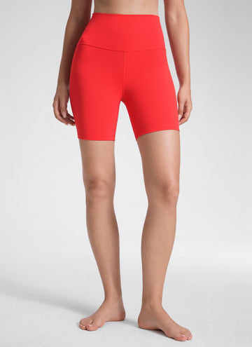 CRZ YOGA Women's Yoga High Rise Biker Shorts Butterluxe Shorts 6'' Deep Red
