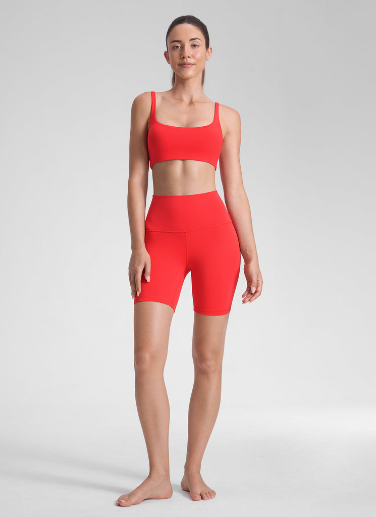 CRZ YOGA Women's Yoga High Rise Biker Shorts Butterluxe Shorts 6'' Deep Red