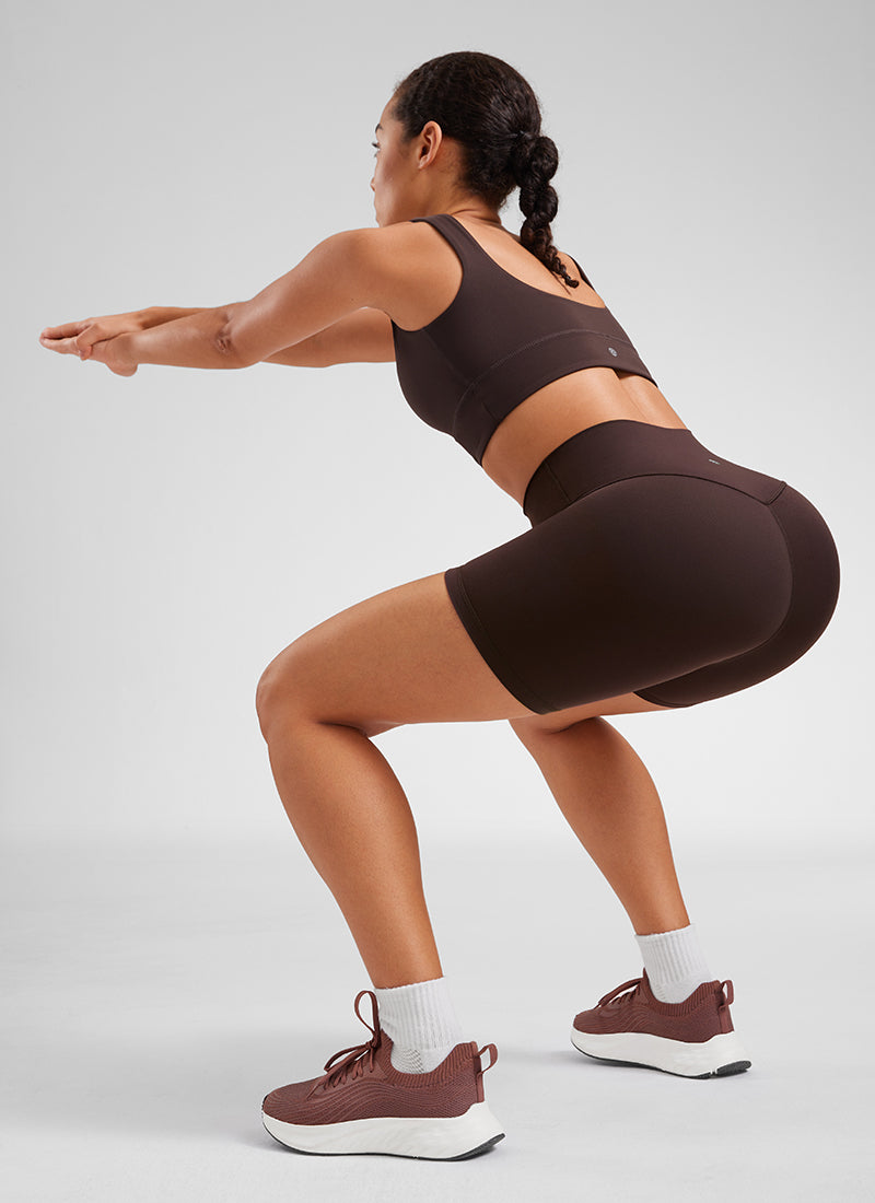 CRZ YOGA Women's Yoga High Rise Biker Shorts Butterluxe Shorts 6'' Hot Fudge Brown