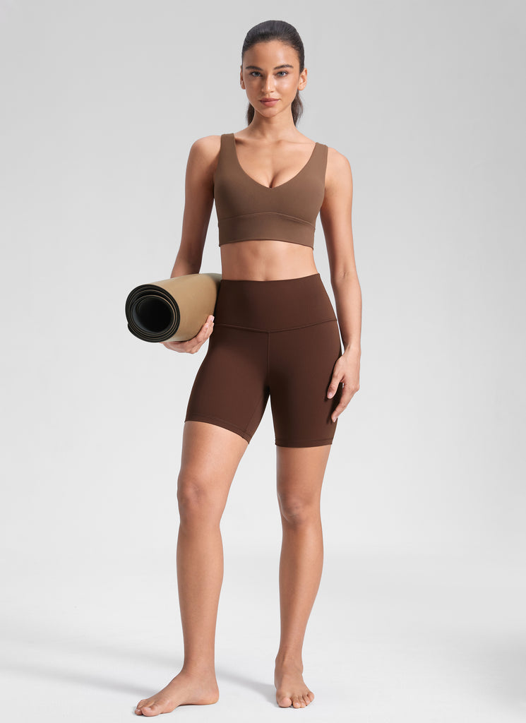 CRZ YOGA Women's Yoga High Rise Biker Shorts Butterluxe Shorts 6'' Lava Brown