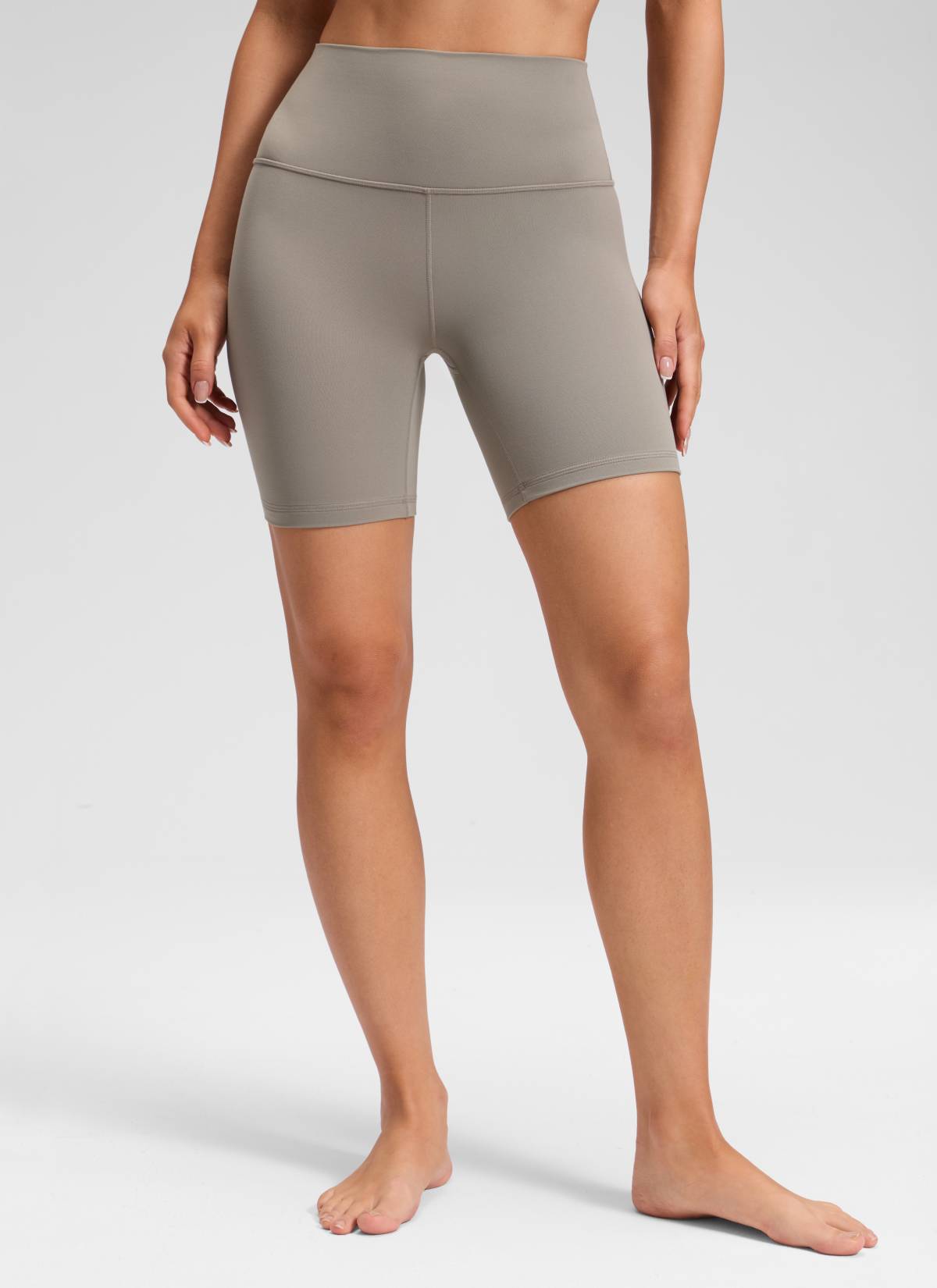 CRZ YOGA Women's Yoga High Rise Biker Shorts Butterluxe Shorts 6'' Warm Ash Grey @model_info:Milena