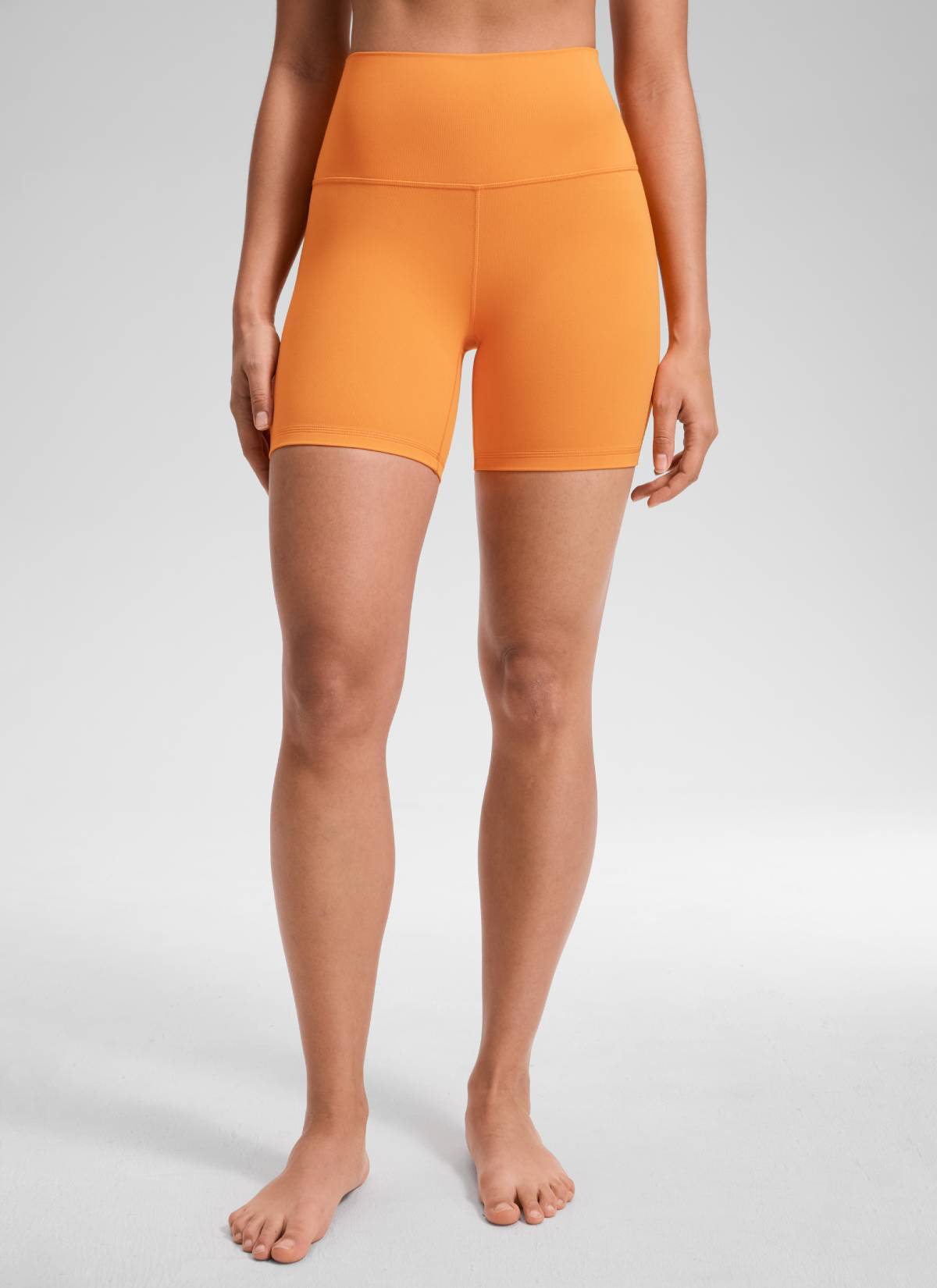 CRZ YOGA Women's Yoga High Rise Biker Shorts Butterluxe Shorts 6'' Tiger Orange @model_info:Fiona